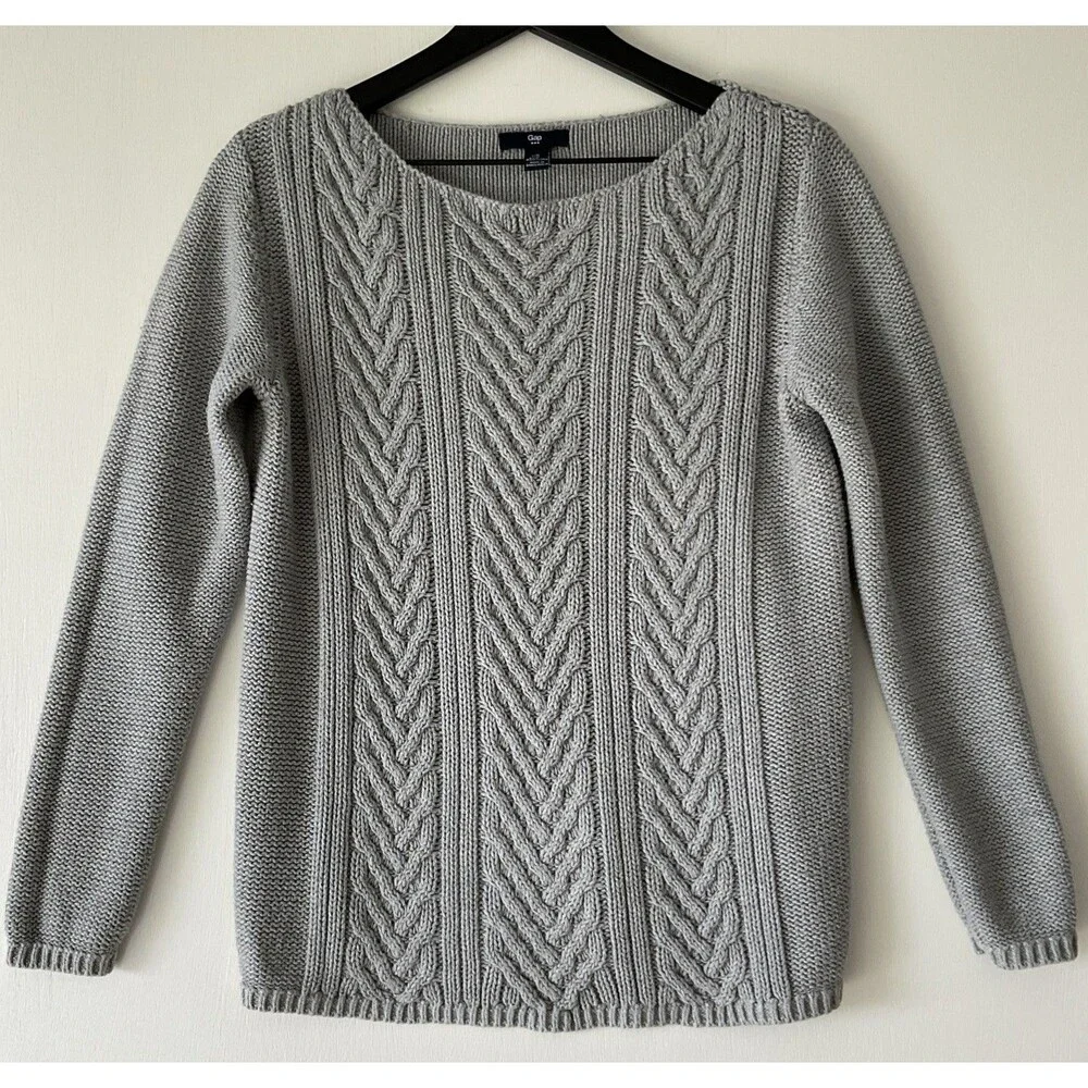 Gap Women's Sweater Cable-Knit Pullover Gray 100% Cotton Size Medium